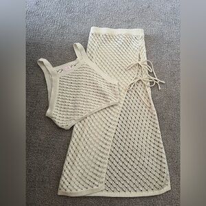 Pink Lily Cream Knit Swim Coverup Set